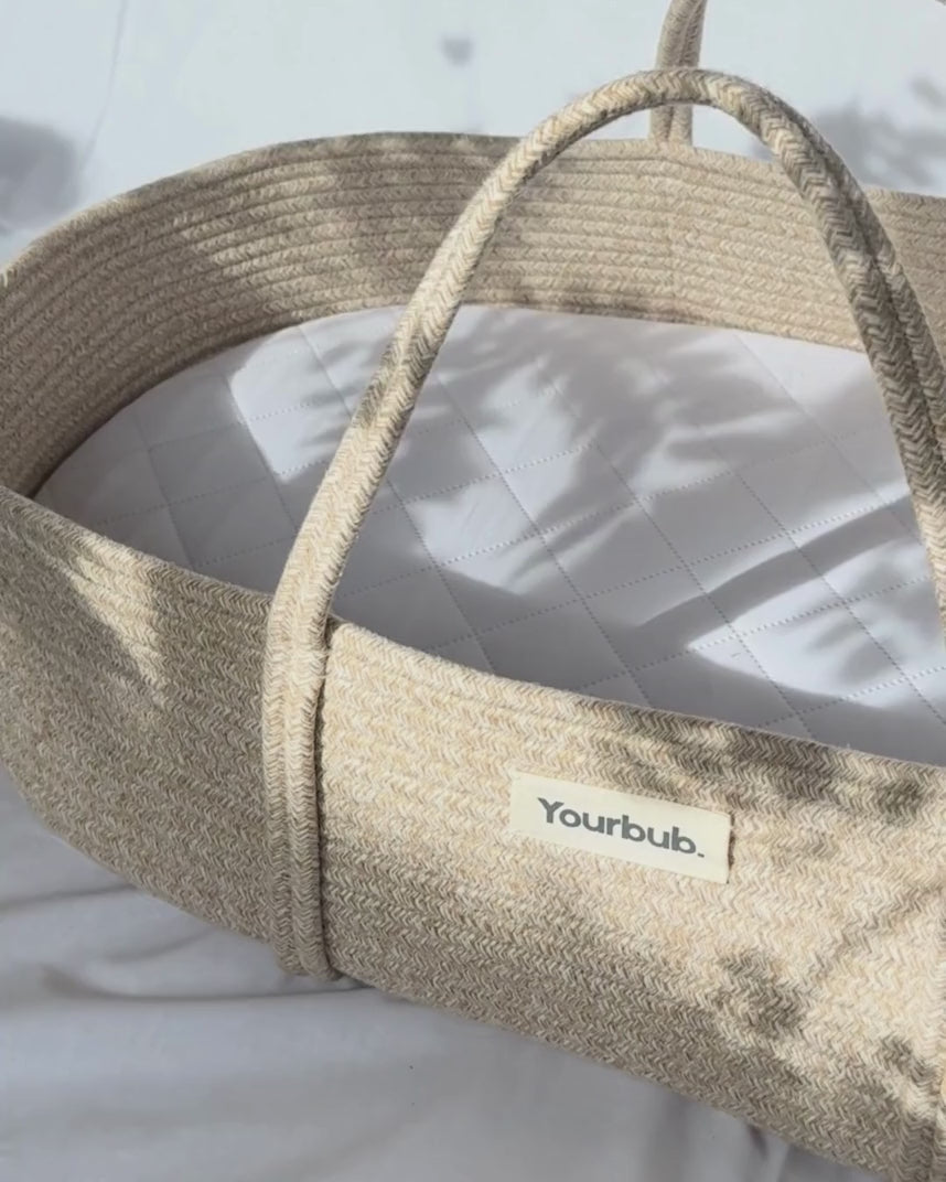 yourbub beige cotton rope moses basket